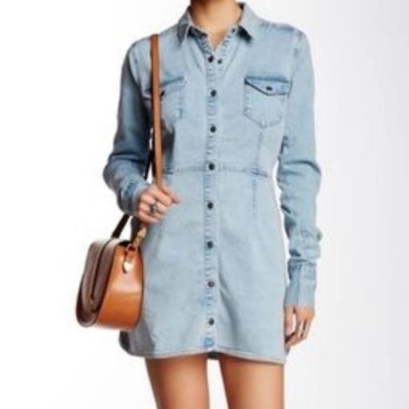 Free People Dresses & Skirts - FREE PEOPLE | Dynamite Denim Shirt Dress in Light Wash | S
